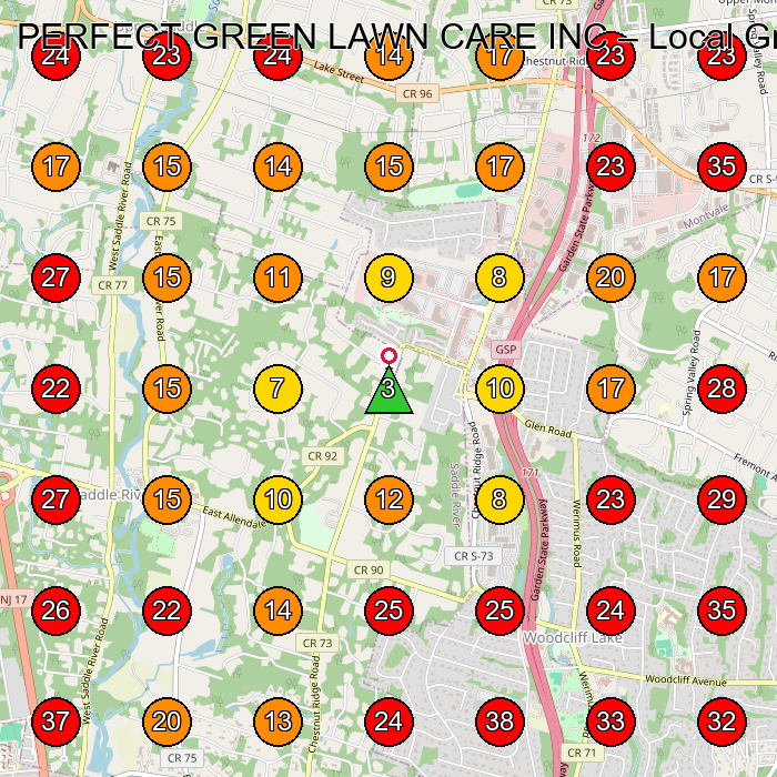 PERFECT GREEN LAWN CARE INC GeoGrid visibility map for Lawn Care Service in Chestnut Ridge